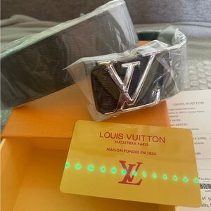 Louis Vuitton Black Belt with Silver Logo Buckle